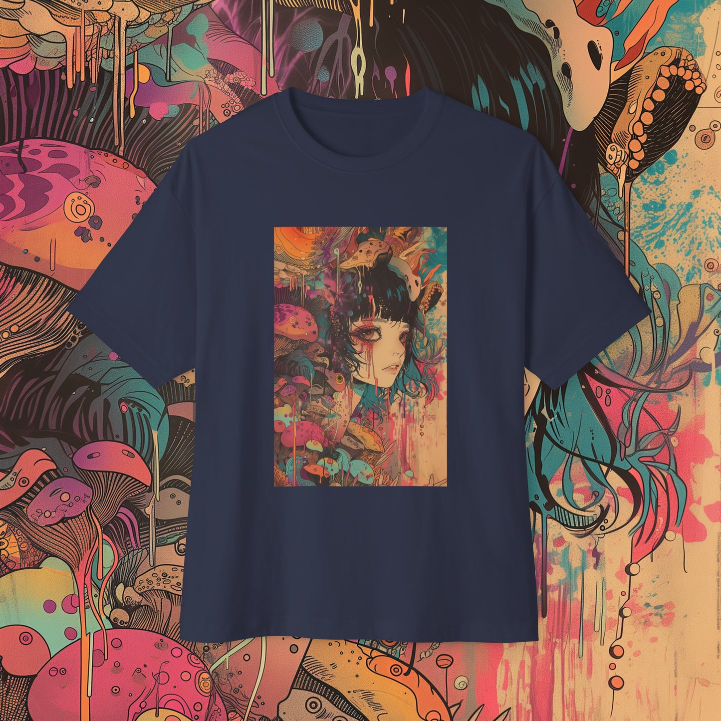 Oversized Relaxed Fit Cotton Boxy T-Shirt - PSYCHODELIA - Rhizomorph Seer