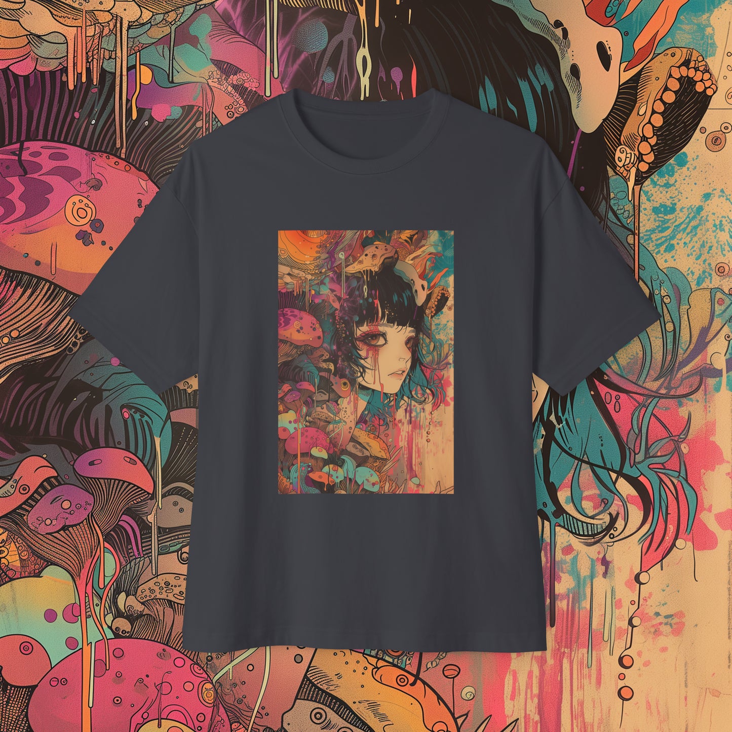Oversized Relaxed Fit Cotton Boxy T-Shirt - PSYCHODELIA - Rhizomorph Seer