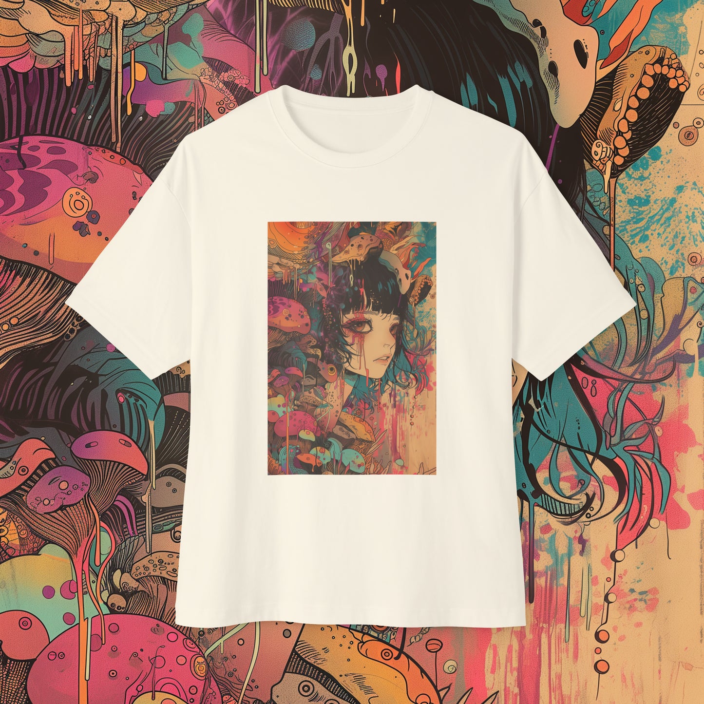 Oversized Relaxed Fit Cotton Boxy T-Shirt - PSYCHODELIA - Rhizomorph Seer